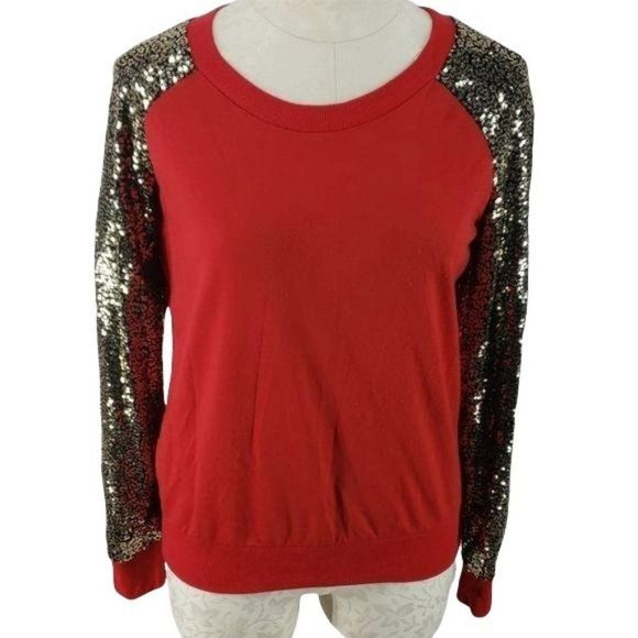 Xtaren Women's‎ Red & Gold Sequined Long Sleeve Pullover Sweater Size Small - Picture 1 of 8